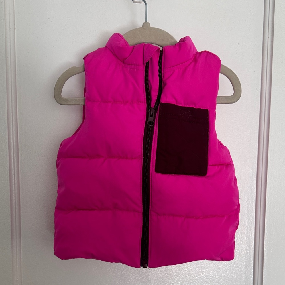 Cat & Jack Pink Puffer Vest with Burgundy Pocket